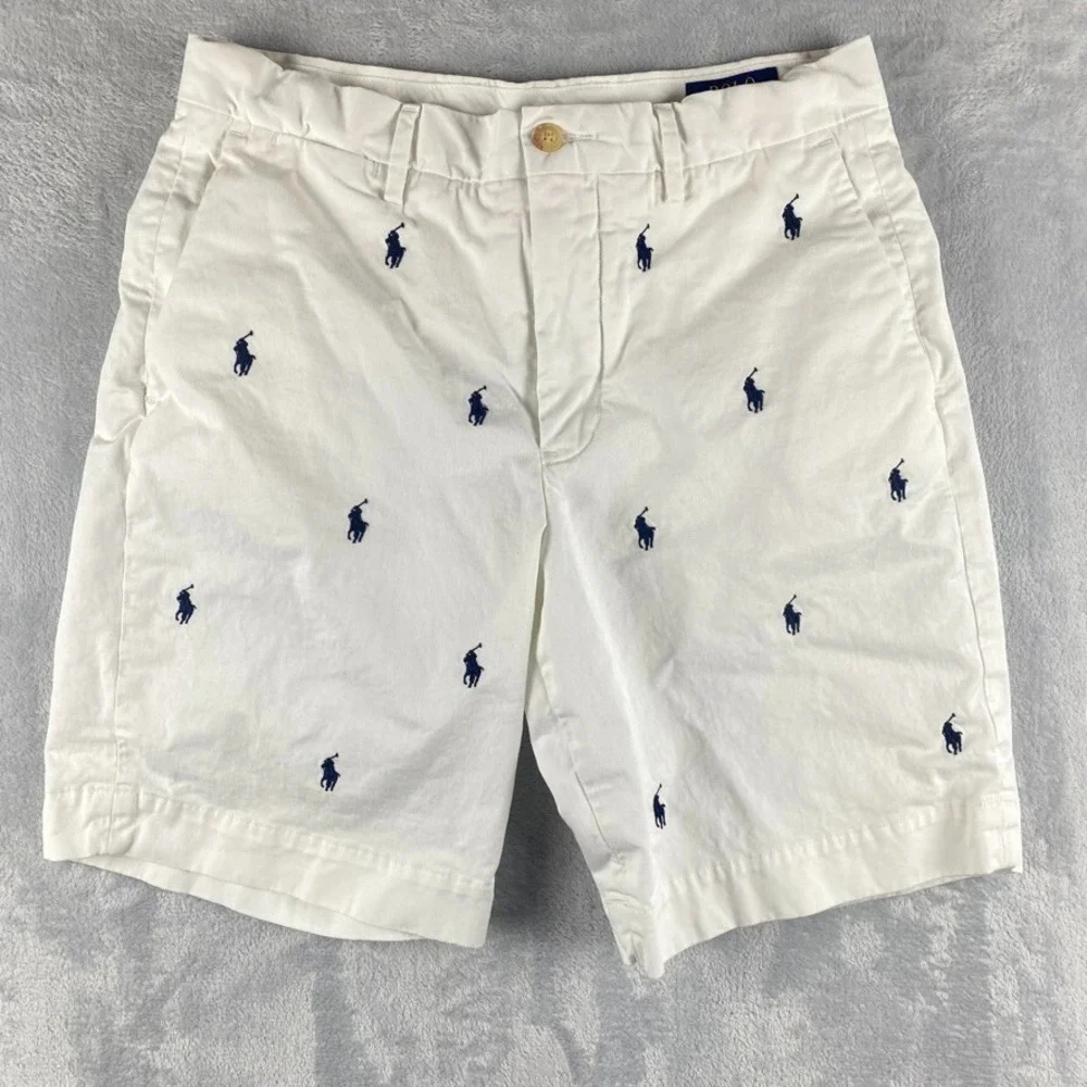 Polo Ralph Lauren Shorts Mens 29 White Geometric All Over Pony Embroidered Golf